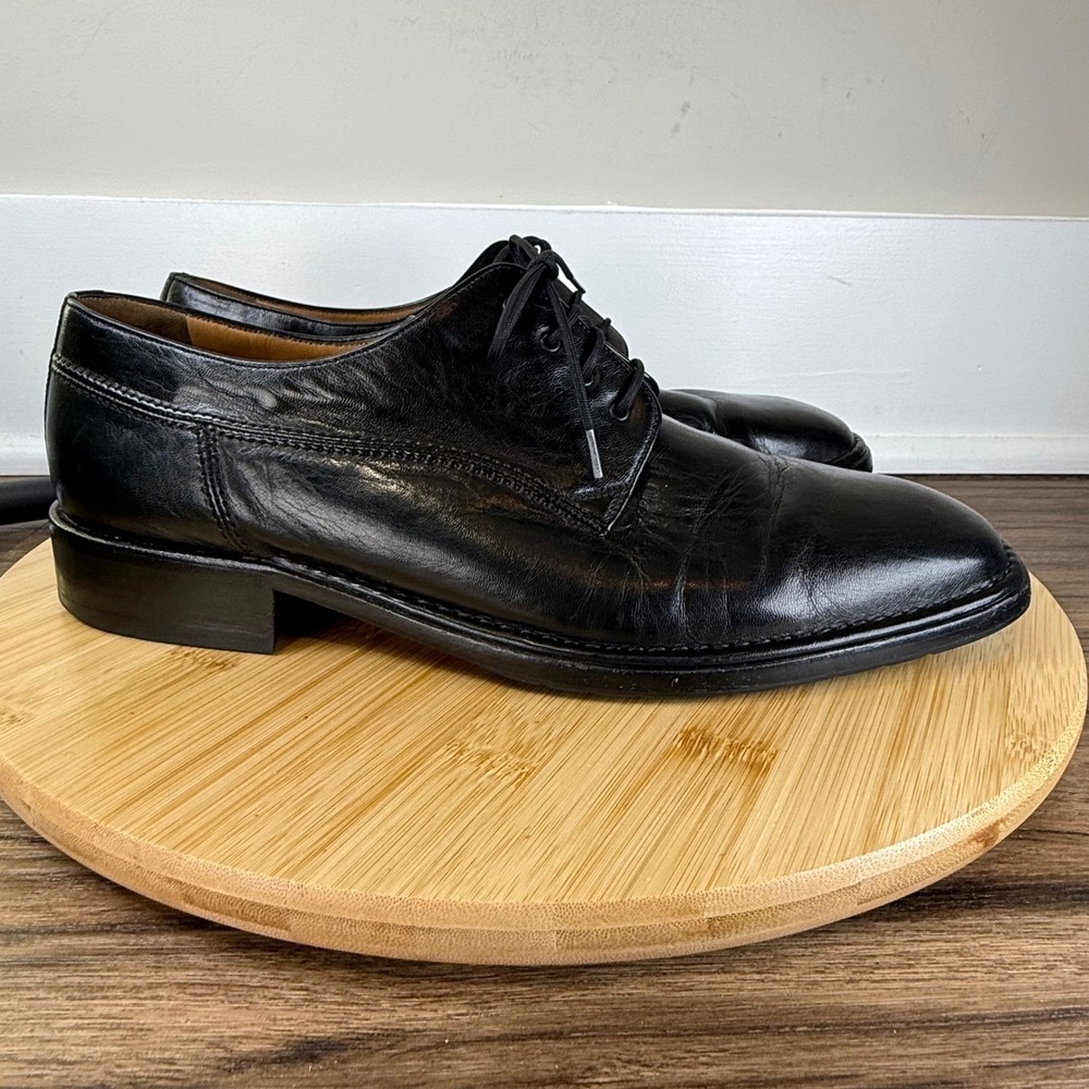 Bally Derby Shoes Men 9 Black Leather Lace Up Plain Toe Swiss Preppy Old Money